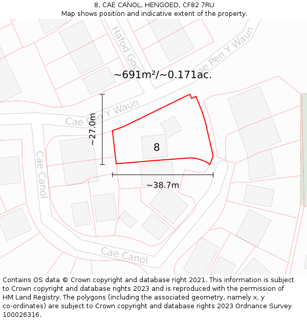 8, CAE CANOL, HENGOED, CF82 7RU: Plot and title map