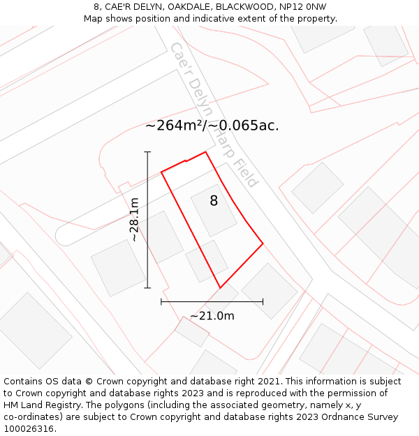 8, CAE'R DELYN, OAKDALE, BLACKWOOD, NP12 0NW: Plot and title map