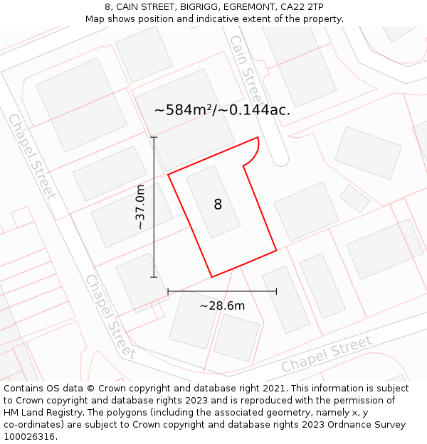 8, CAIN STREET, BIGRIGG, EGREMONT, CA22 2TP: Plot and title map