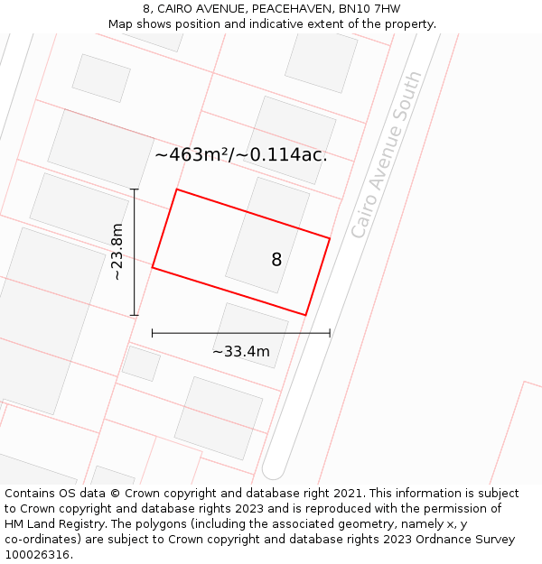 8, CAIRO AVENUE, PEACEHAVEN, BN10 7HW: Plot and title map