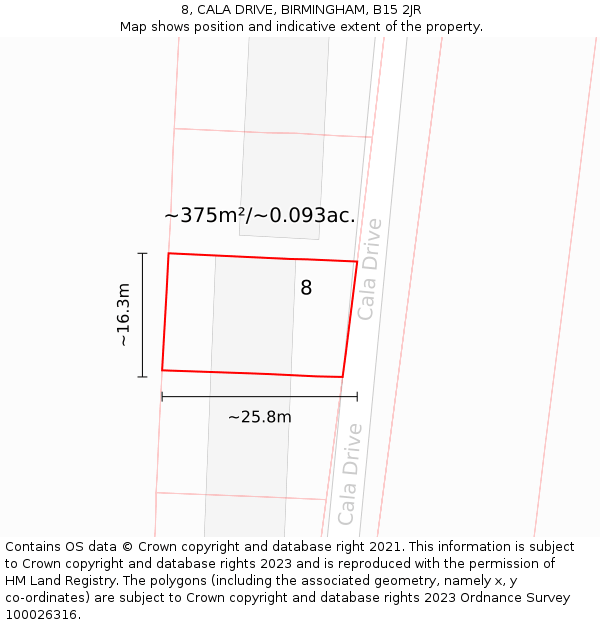 8, CALA DRIVE, BIRMINGHAM, B15 2JR: Plot and title map