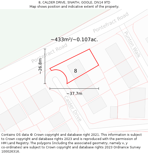 8, CALDER DRIVE, SNAITH, GOOLE, DN14 9TD: Plot and title map