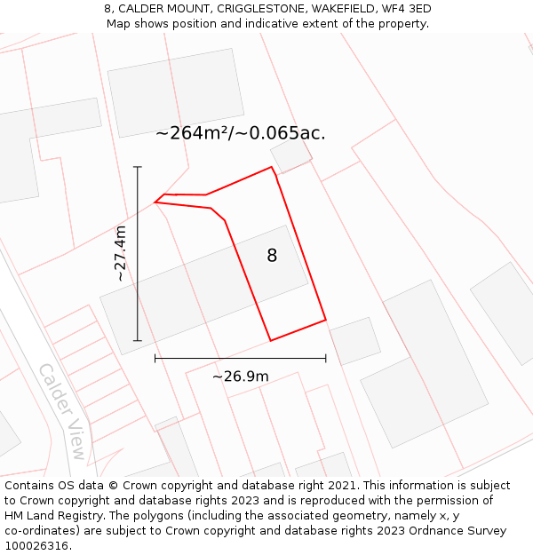 8, CALDER MOUNT, CRIGGLESTONE, WAKEFIELD, WF4 3ED: Plot and title map