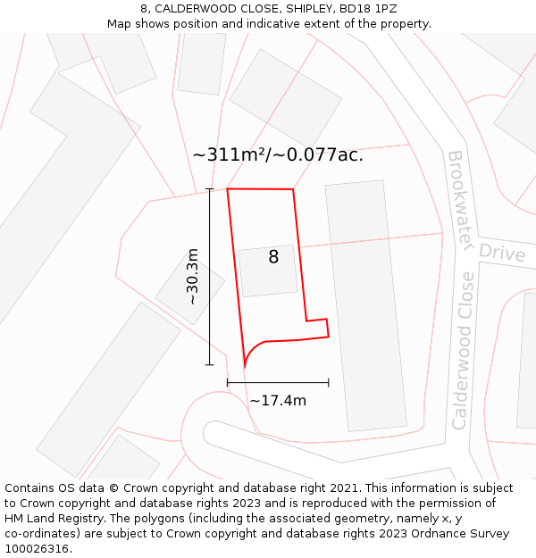 8, CALDERWOOD CLOSE, SHIPLEY, BD18 1PZ: Plot and title map