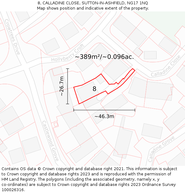 8, CALLADINE CLOSE, SUTTON-IN-ASHFIELD, NG17 1NQ: Plot and title map