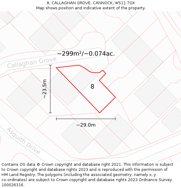 8, CALLAGHAN GROVE, CANNOCK, WS11 7GX: Plot and title map