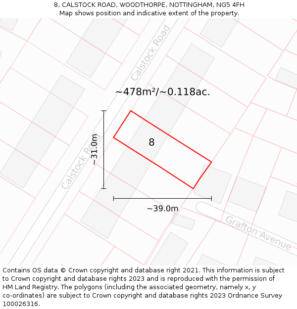 8, CALSTOCK ROAD, WOODTHORPE, NOTTINGHAM, NG5 4FH: Plot and title map