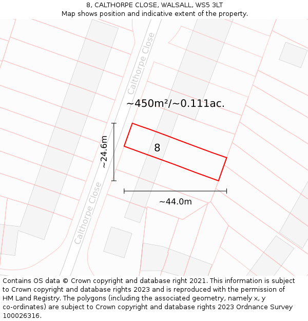 8, CALTHORPE CLOSE, WALSALL, WS5 3LT: Plot and title map