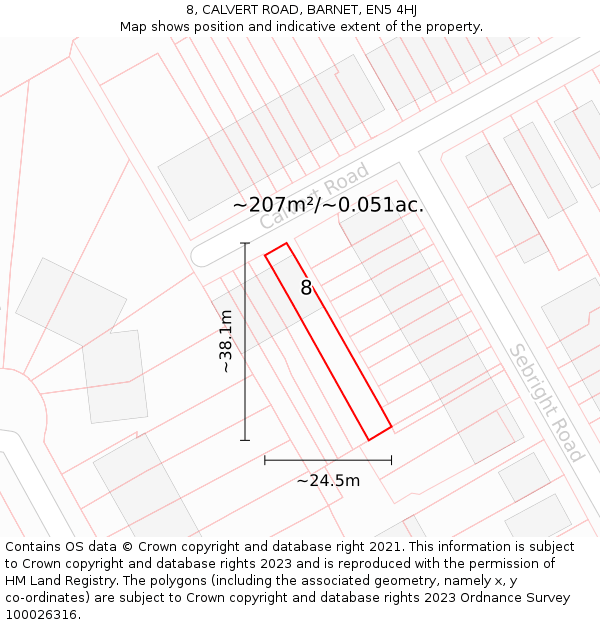 8, CALVERT ROAD, BARNET, EN5 4HJ: Plot and title map