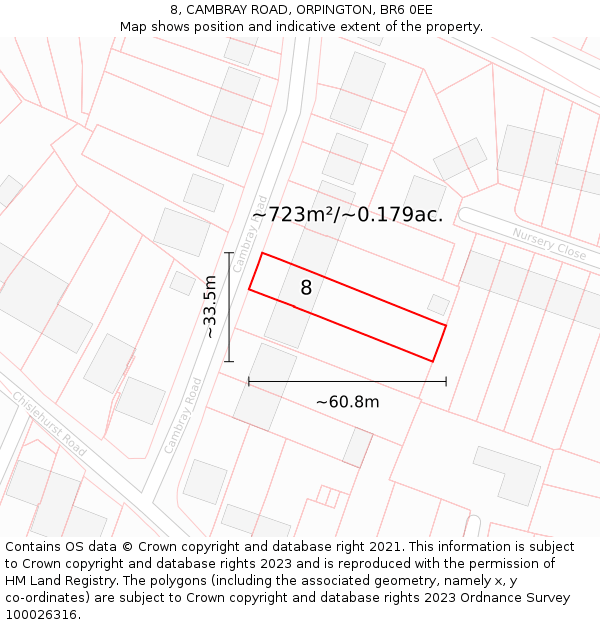 8, CAMBRAY ROAD, ORPINGTON, BR6 0EE: Plot and title map