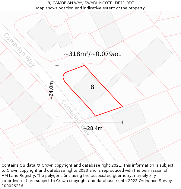 8, CAMBRIAN WAY, SWADLINCOTE, DE11 9DT: Plot and title map