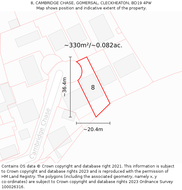 8, CAMBRIDGE CHASE, GOMERSAL, CLECKHEATON, BD19 4PW: Plot and title map