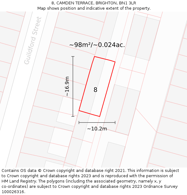 8, CAMDEN TERRACE, BRIGHTON, BN1 3LR: Plot and title map