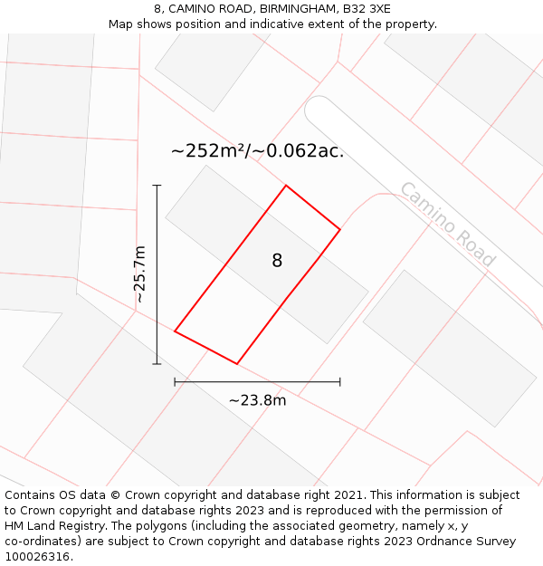 8, CAMINO ROAD, BIRMINGHAM, B32 3XE: Plot and title map