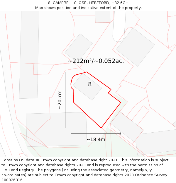 8, CAMPBELL CLOSE, HEREFORD, HR2 6GH: Plot and title map