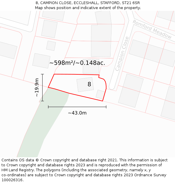 8, CAMPION CLOSE, ECCLESHALL, STAFFORD, ST21 6SR: Plot and title map