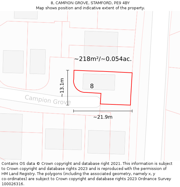 8, CAMPION GROVE, STAMFORD, PE9 4BY: Plot and title map