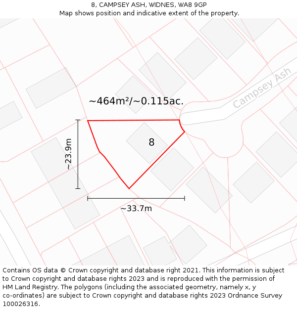 8, CAMPSEY ASH, WIDNES, WA8 9GP: Plot and title map