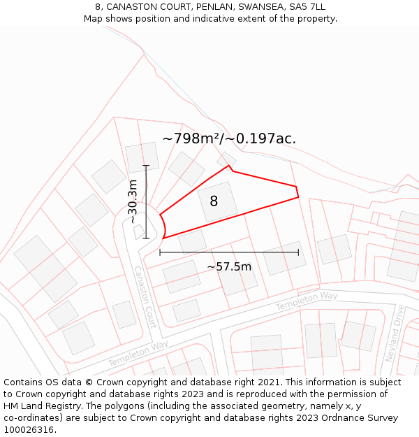 8, CANASTON COURT, PENLAN, SWANSEA, SA5 7LL: Plot and title map