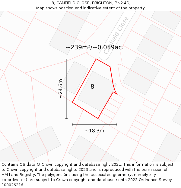 8, CANFIELD CLOSE, BRIGHTON, BN2 4DJ: Plot and title map