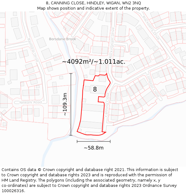8, CANNING CLOSE, HINDLEY, WIGAN, WN2 3NQ: Plot and title map