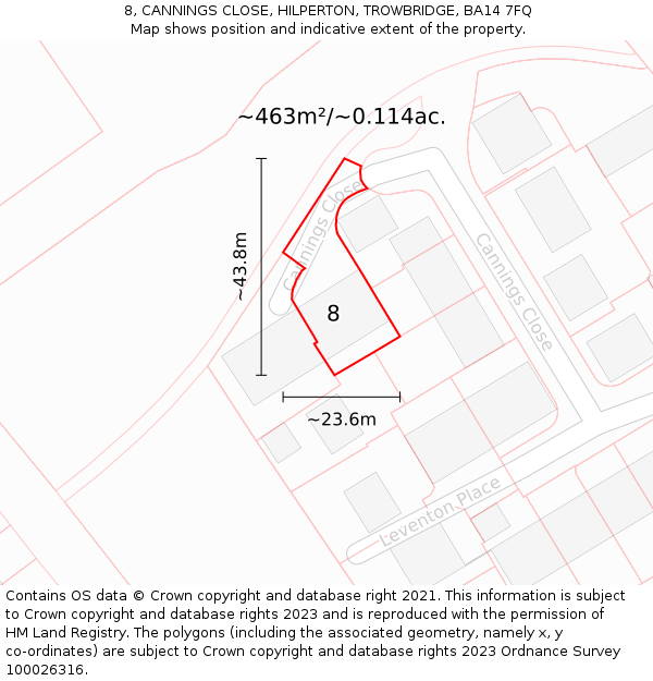 8, CANNINGS CLOSE, HILPERTON, TROWBRIDGE, BA14 7FQ: Plot and title map