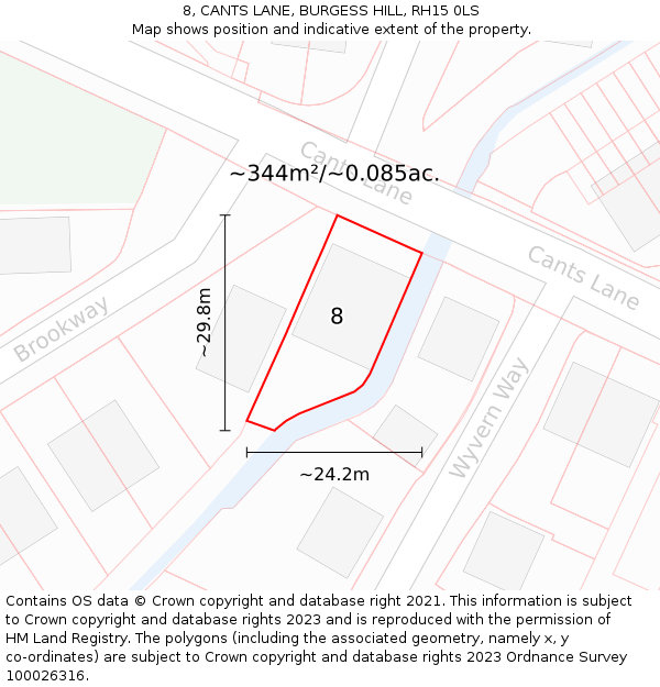 8, CANTS LANE, BURGESS HILL, RH15 0LS: Plot and title map