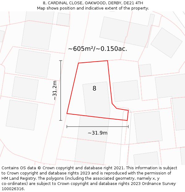 8, CARDINAL CLOSE, OAKWOOD, DERBY, DE21 4TH: Plot and title map