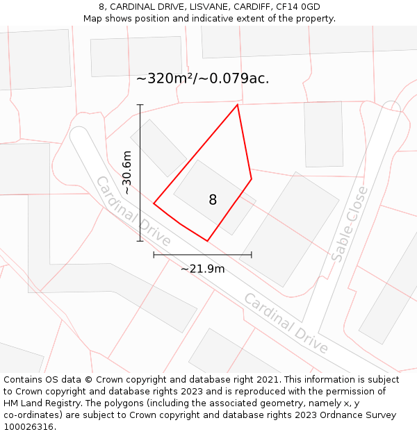 8, CARDINAL DRIVE, LISVANE, CARDIFF, CF14 0GD: Plot and title map