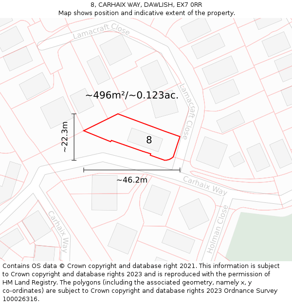 8, CARHAIX WAY, DAWLISH, EX7 0RR: Plot and title map