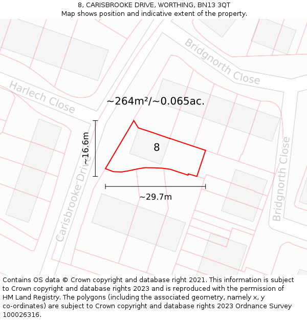 8, CARISBROOKE DRIVE, WORTHING, BN13 3QT: Plot and title map