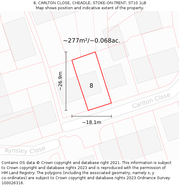 8, CARLTON CLOSE, CHEADLE, STOKE-ON-TRENT, ST10 1LB: Plot and title map