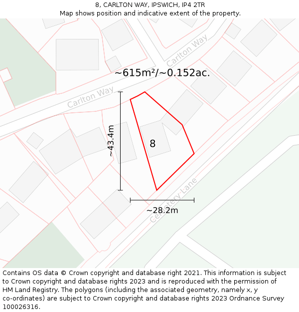 8, CARLTON WAY, IPSWICH, IP4 2TR: Plot and title map