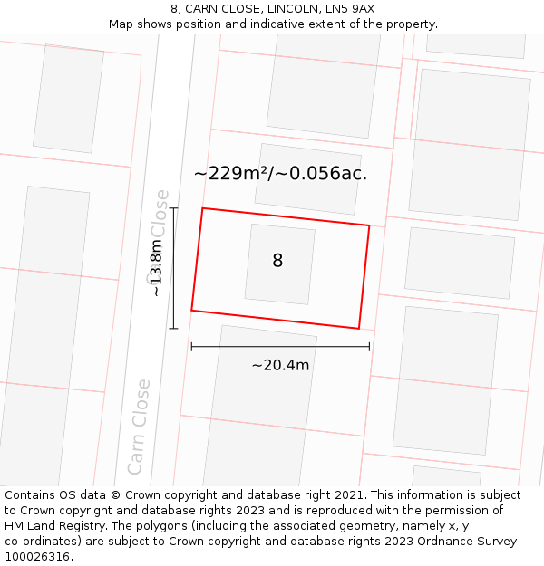 8, CARN CLOSE, LINCOLN, LN5 9AX: Plot and title map