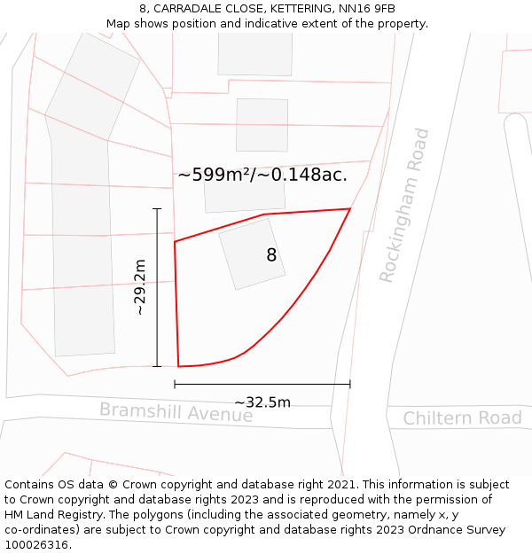 8, CARRADALE CLOSE, KETTERING, NN16 9FB: Plot and title map