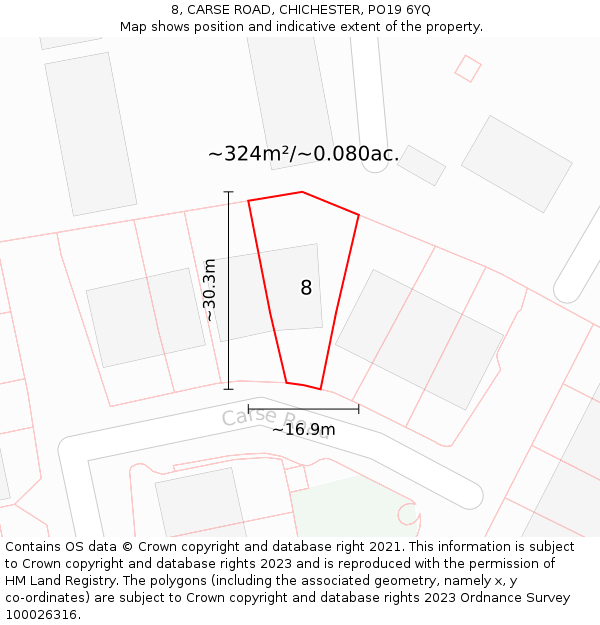 8, CARSE ROAD, CHICHESTER, PO19 6YQ: Plot and title map