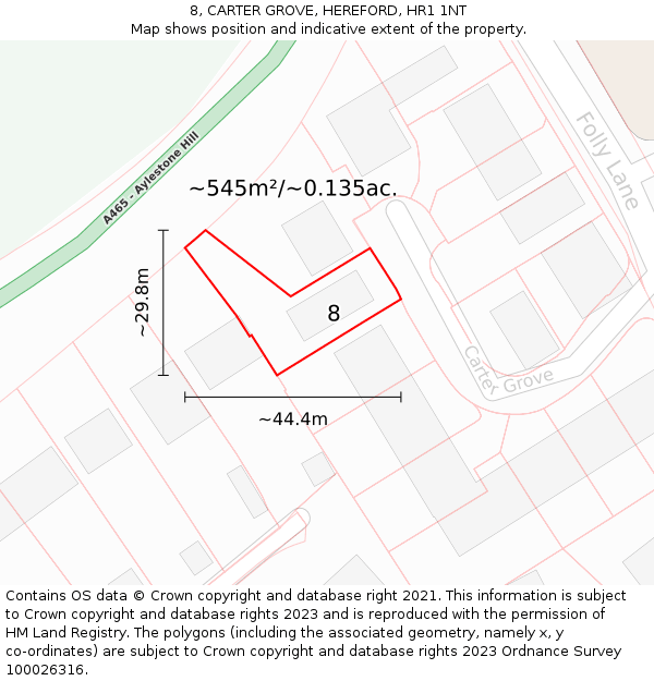 8, CARTER GROVE, HEREFORD, HR1 1NT: Plot and title map