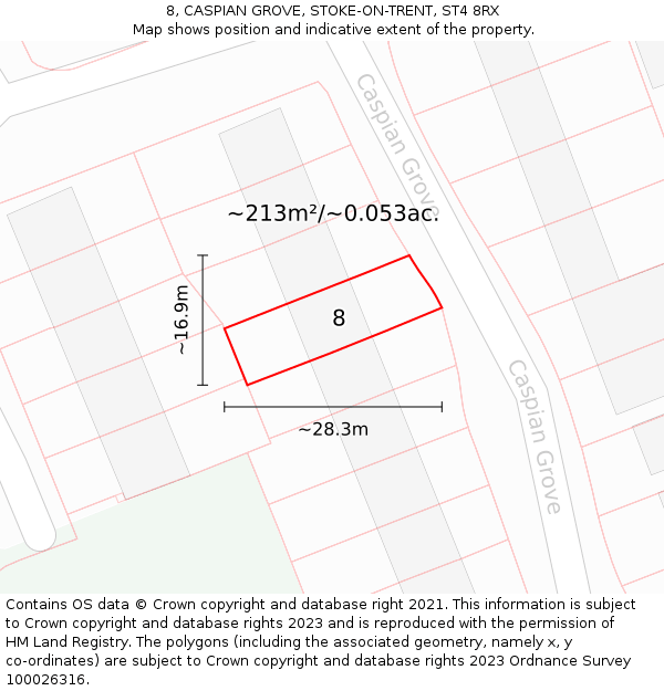 8, CASPIAN GROVE, STOKE-ON-TRENT, ST4 8RX: Plot and title map