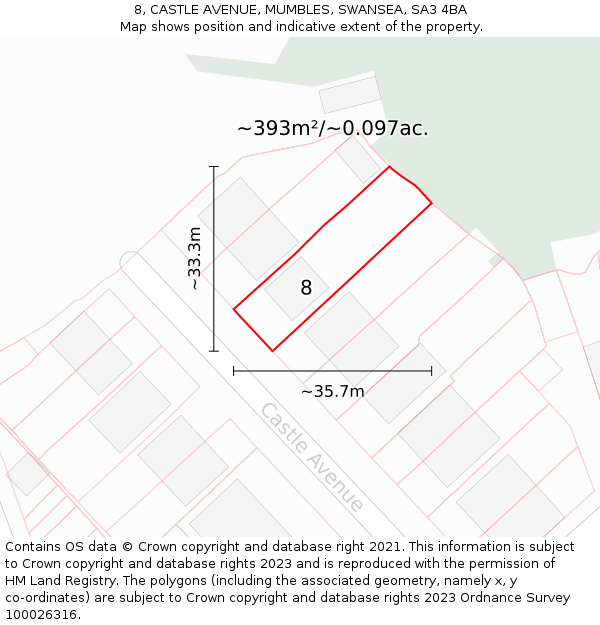 8, CASTLE AVENUE, MUMBLES, SWANSEA, SA3 4BA: Plot and title map