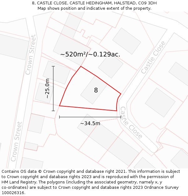 8, CASTLE CLOSE, CASTLE HEDINGHAM, HALSTEAD, CO9 3DH: Plot and title map