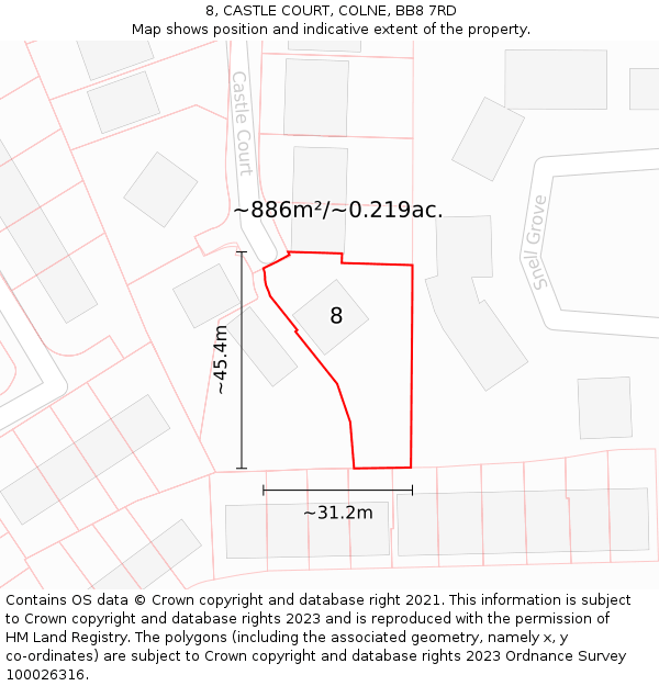 8, CASTLE COURT, COLNE, BB8 7RD: Plot and title map