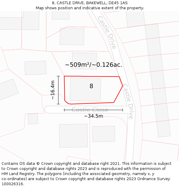 8, CASTLE DRIVE, BAKEWELL, DE45 1AS: Plot and title map