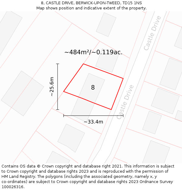 8, CASTLE DRIVE, BERWICK-UPON-TWEED, TD15 1NS: Plot and title map