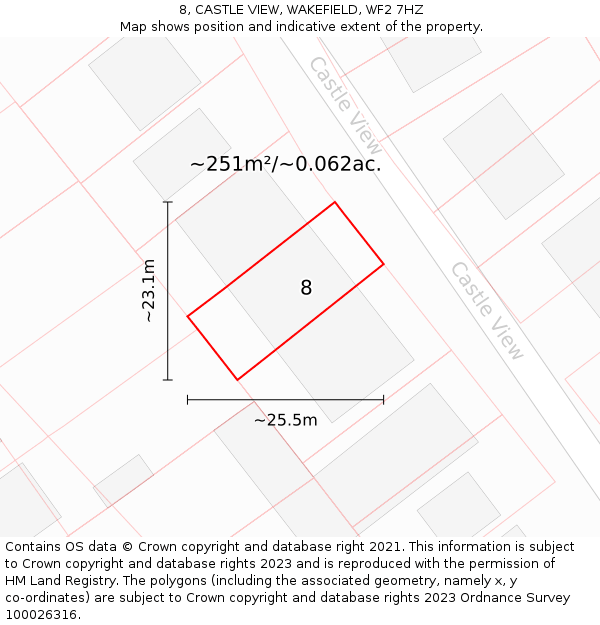 8, CASTLE VIEW, WAKEFIELD, WF2 7HZ: Plot and title map