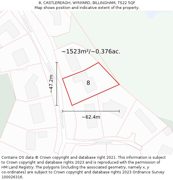 8, CASTLEREAGH, WYNYARD, BILLINGHAM, TS22 5QF: Plot and title map