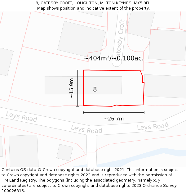 8, CATESBY CROFT, LOUGHTON, MILTON KEYNES, MK5 8FH: Plot and title map