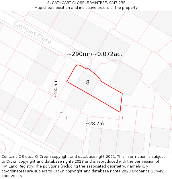 8, CATHCART CLOSE, BRAINTREE, CM7 2BF: Plot and title map