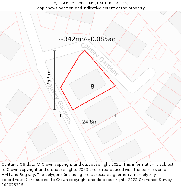 8, CAUSEY GARDENS, EXETER, EX1 3SJ: Plot and title map