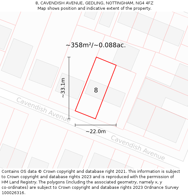 8, CAVENDISH AVENUE, GEDLING, NOTTINGHAM, NG4 4FZ: Plot and title map