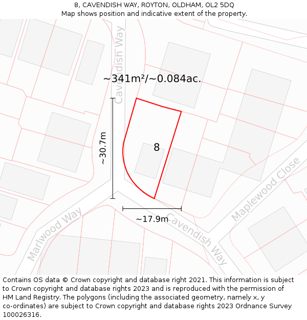 8, CAVENDISH WAY, ROYTON, OLDHAM, OL2 5DQ: Plot and title map